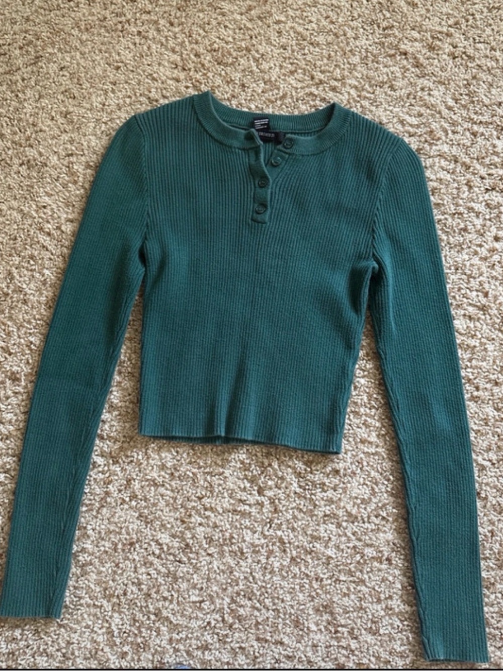 Forever 21 Teal Ribbed Henley Long Sleeve Top